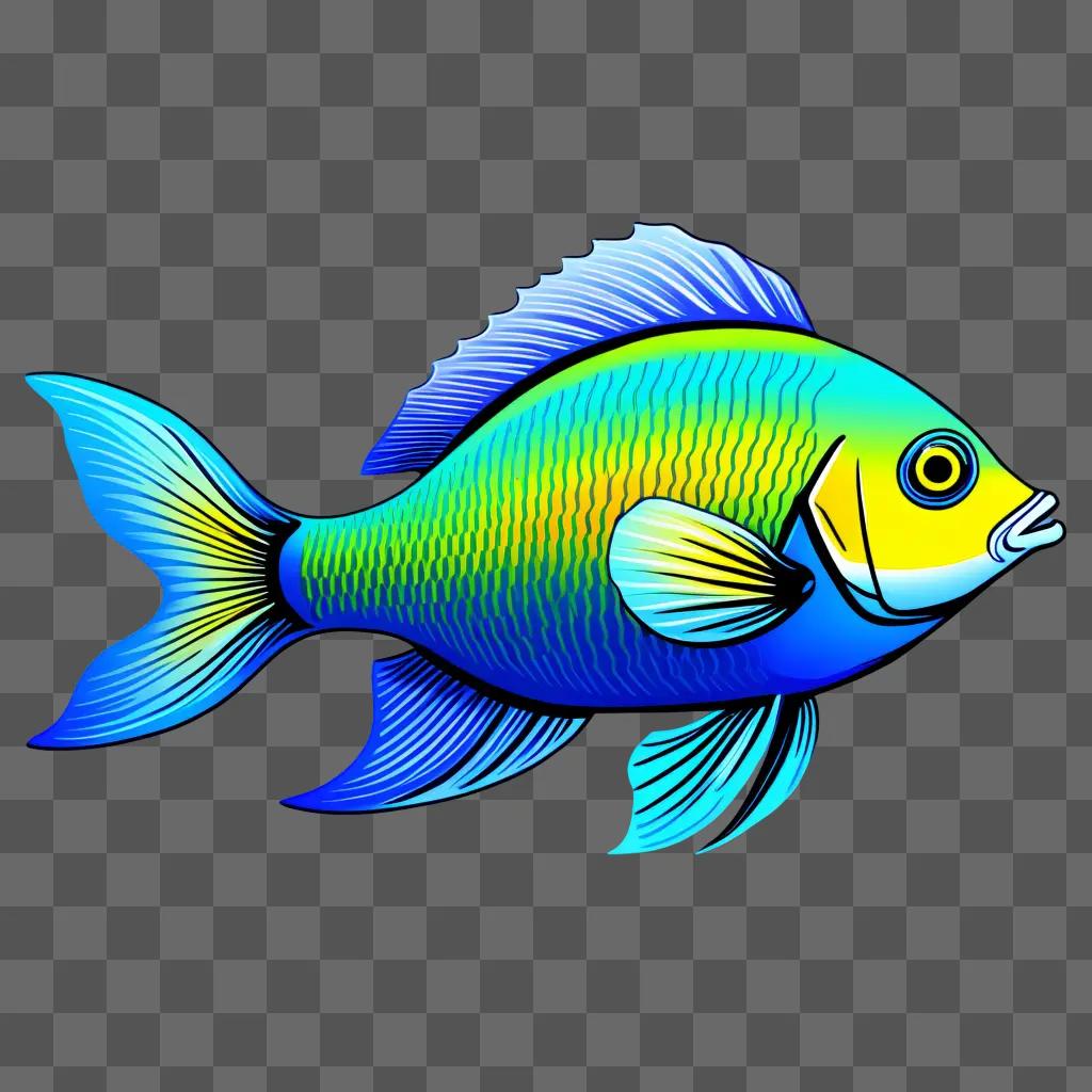 colorful fish drawing against a blue background