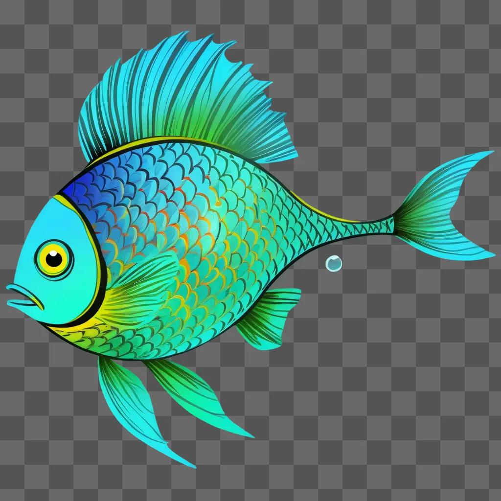 青い背景にカラフルな魚が描かれています