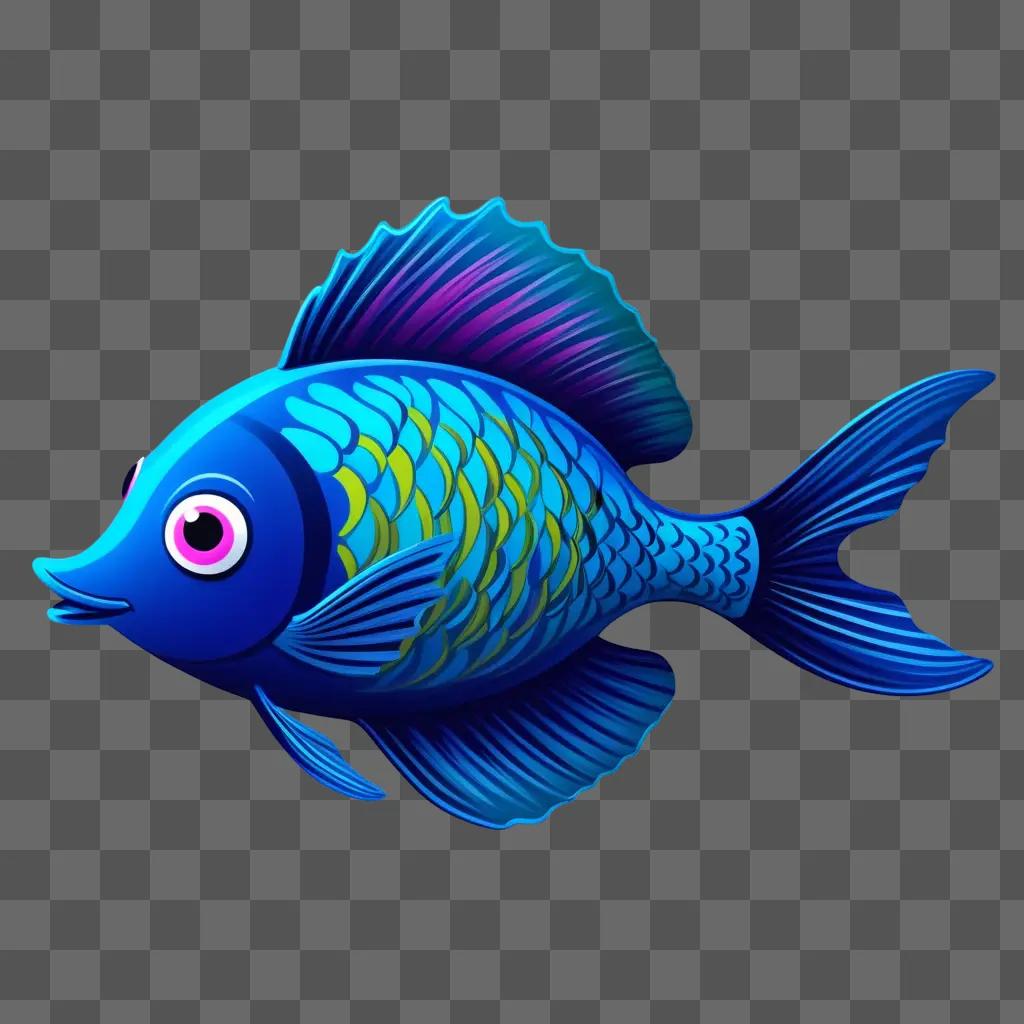 青い背景に子供のためのカラフルな魚の絵