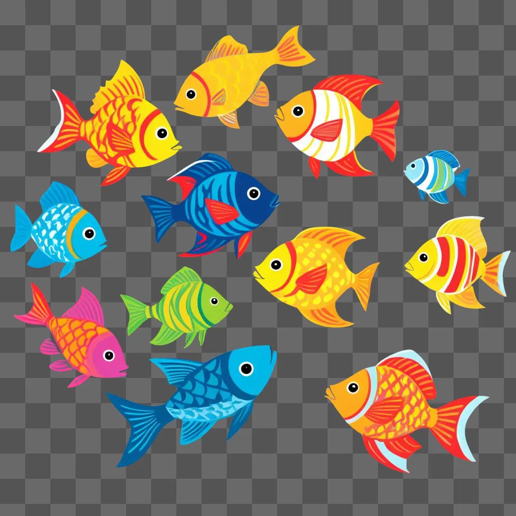 colorful fish drawing for kids on a colorful background