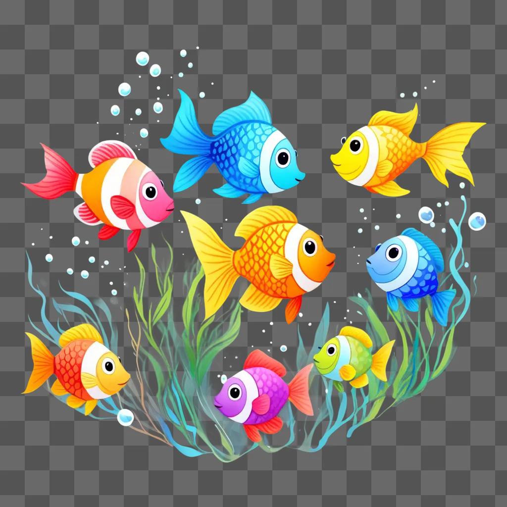 colorful fish drawing for kids with bubbles