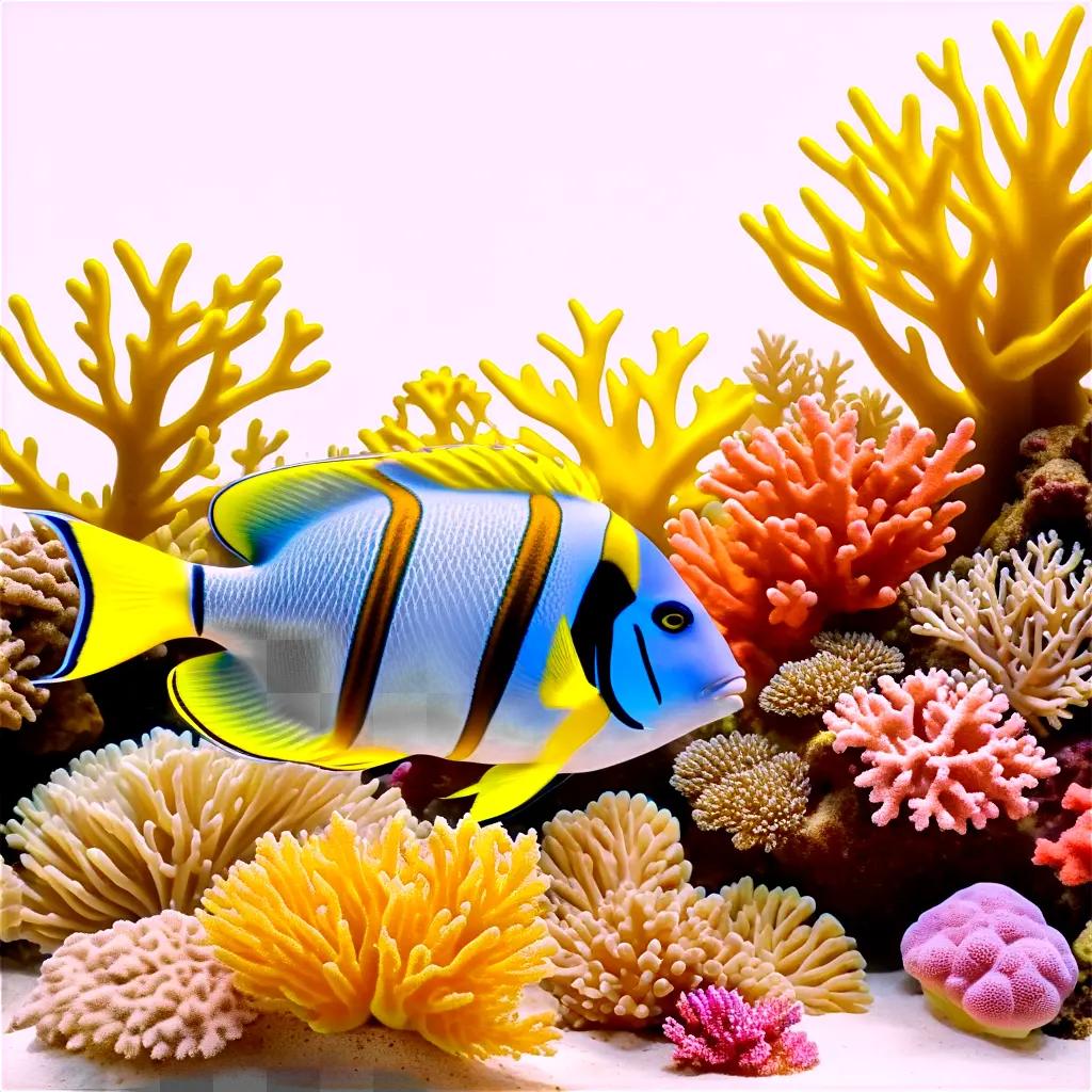 colorful fish swims in a coral reef