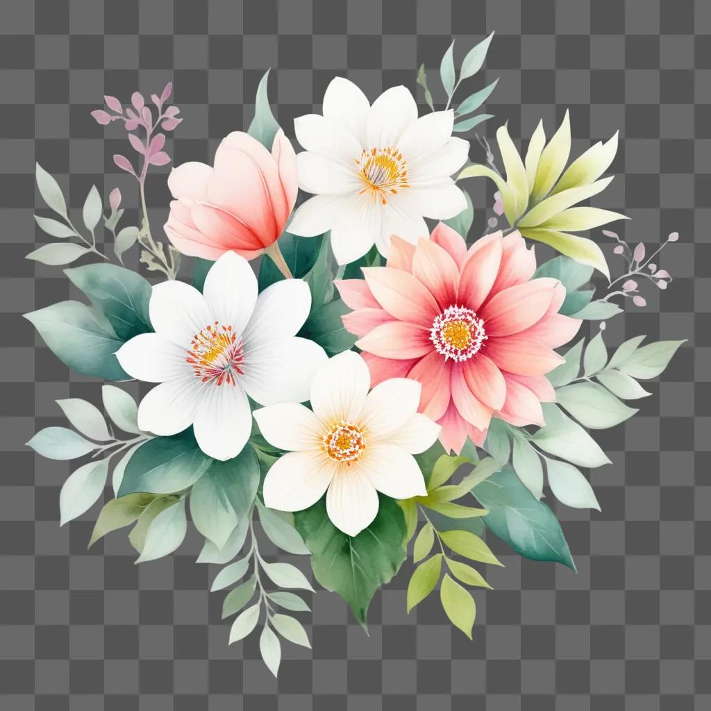 colorful floral drawing with a pink flower in the center