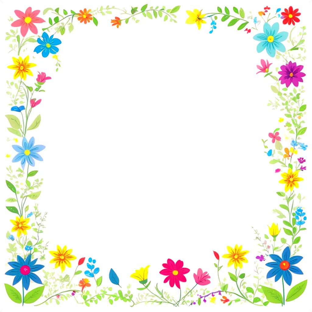 colorful floral frame with a white background