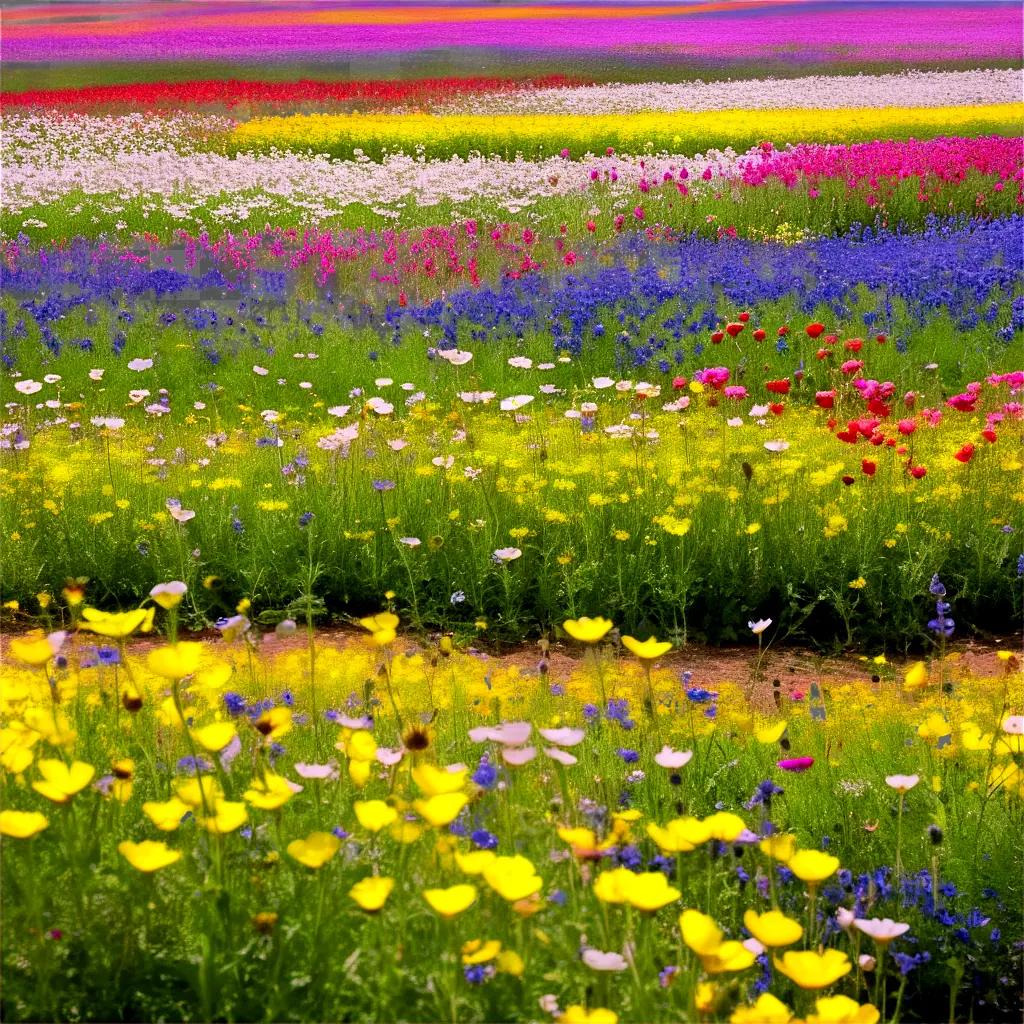 色とりどりの花畑が活気に満ちています