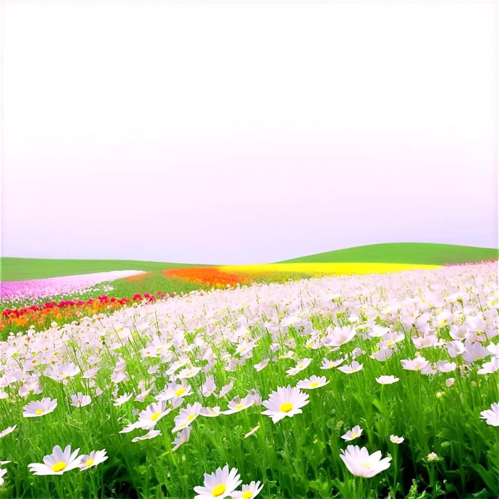 colorful flower field under a blue sky