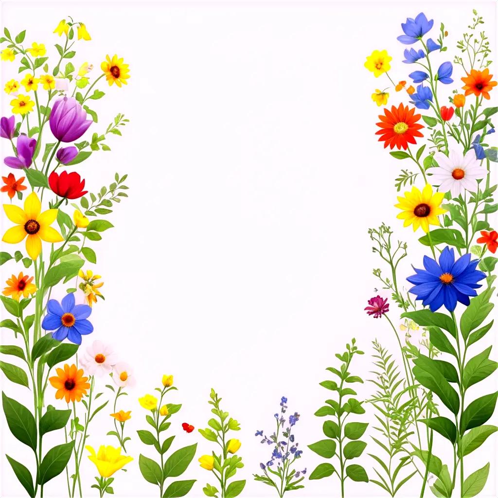 colorful flower garden borders a white background