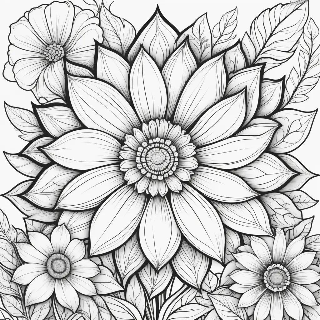 colorful flower with various leaves in a coloring page