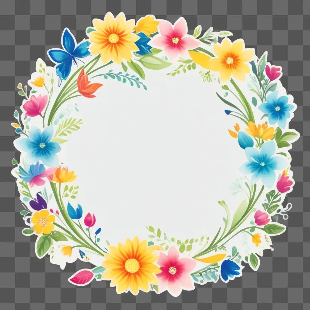 colorful flower wreath on a grey background