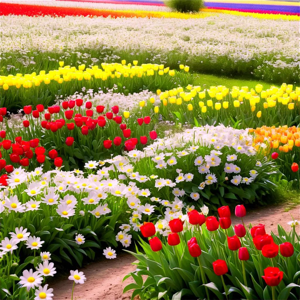 colorful flowers field with various colors of flowers