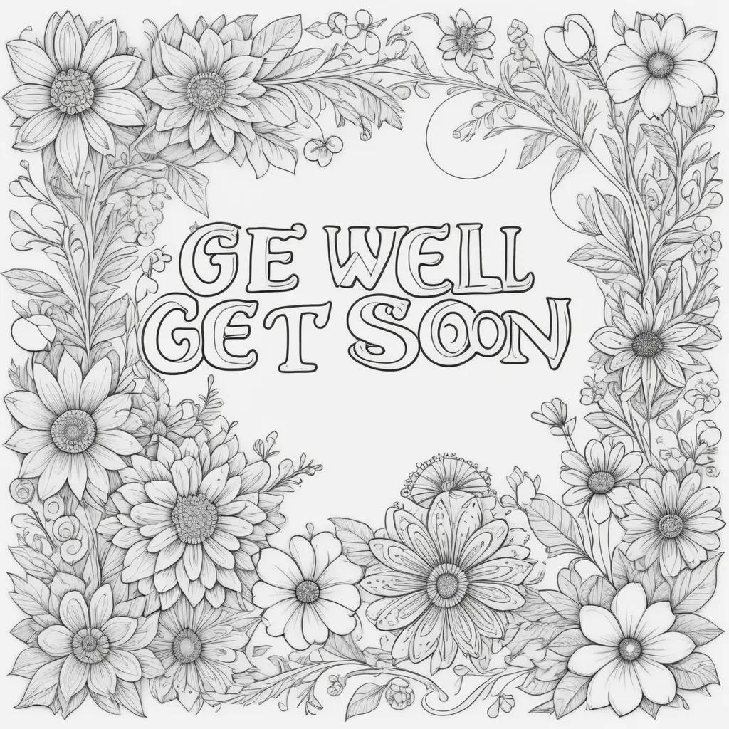 colorful frame with flowers and text for a get well soon coloring page