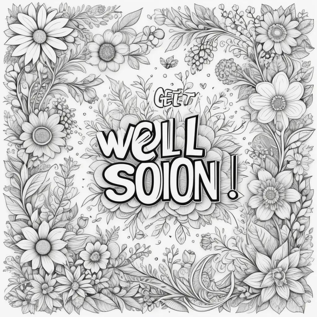 colorful get well soon coloring page with flowers