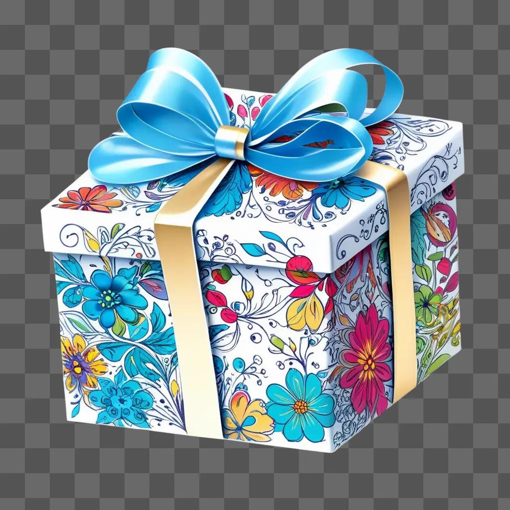 colorful gift box with a blue bow