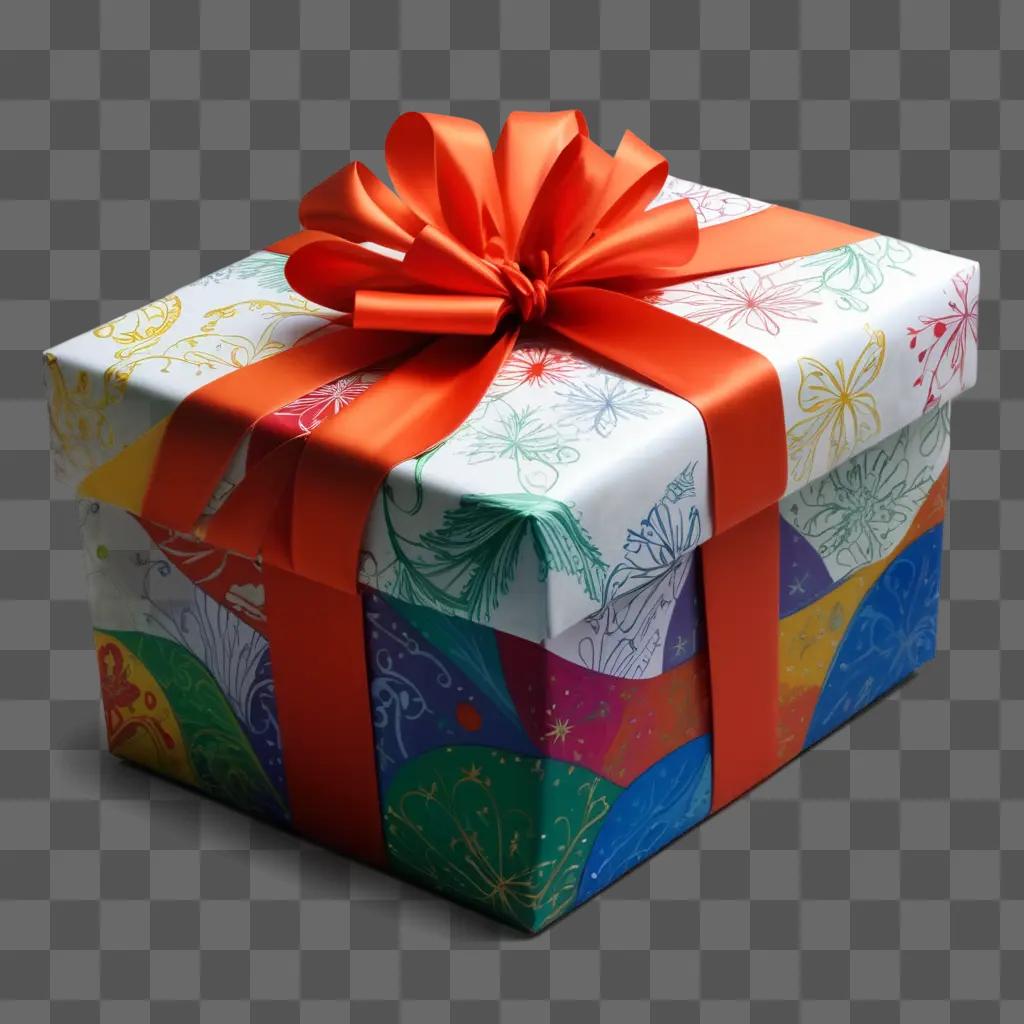 colorful gift box with a drawing on it