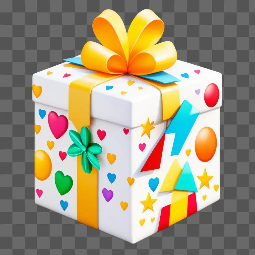 colorful gift wrapped in a bow with a heart on it