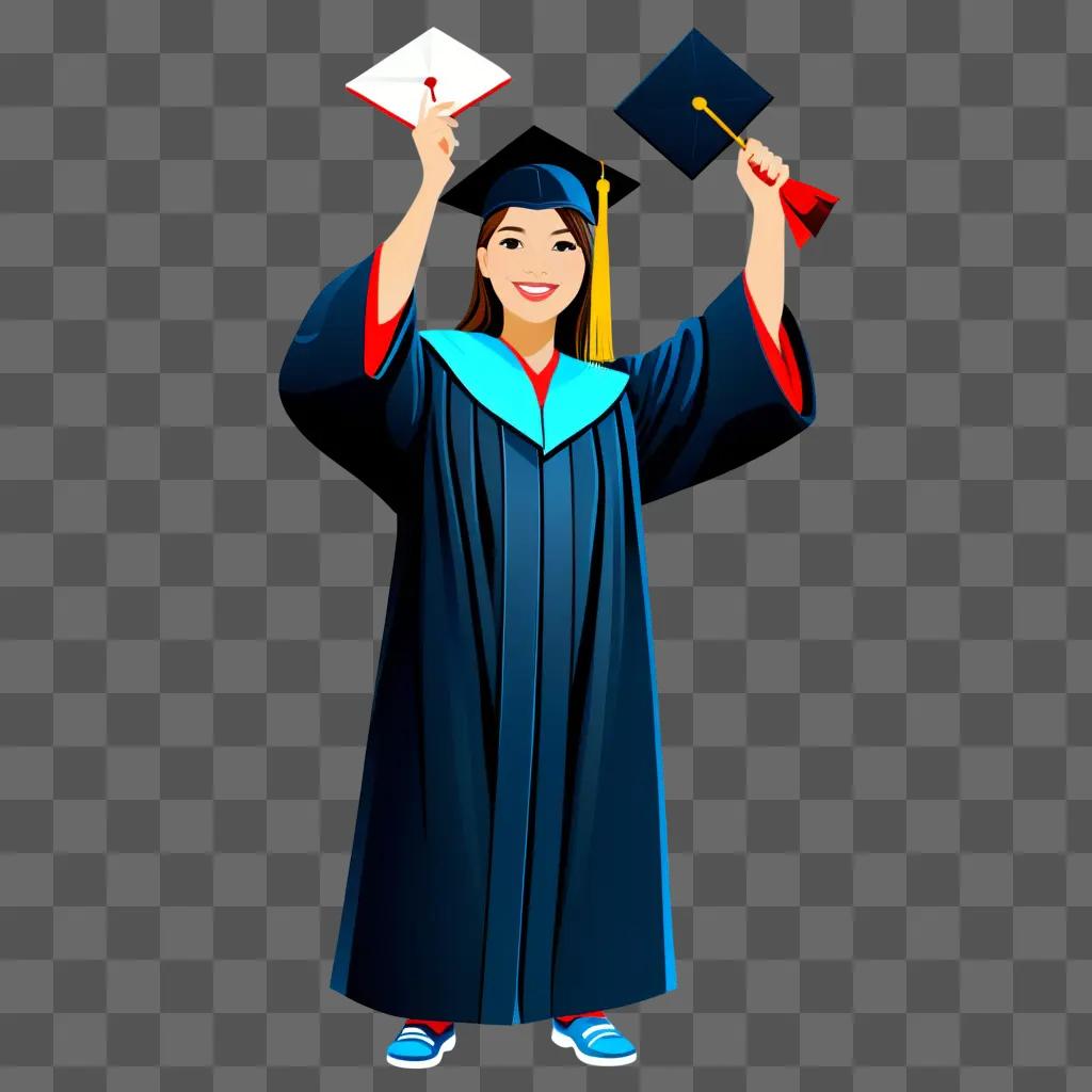 colorful graduate holds a diploma and a congratulations message