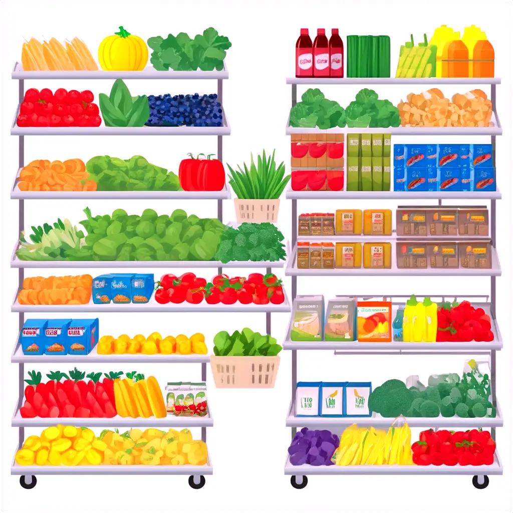 colorful grocery store clipart with shelves full of produce