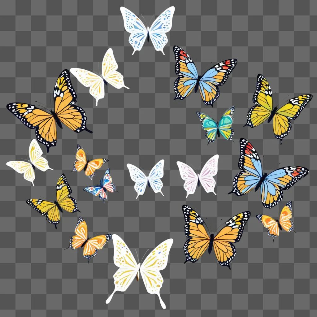 colorful group of butterflies with various colors and patterns