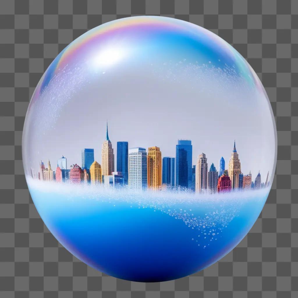 colorful gum bubble contains a cityscape