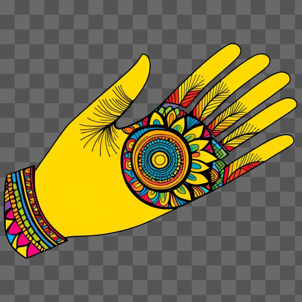 colorful hand clipart on a yellow background