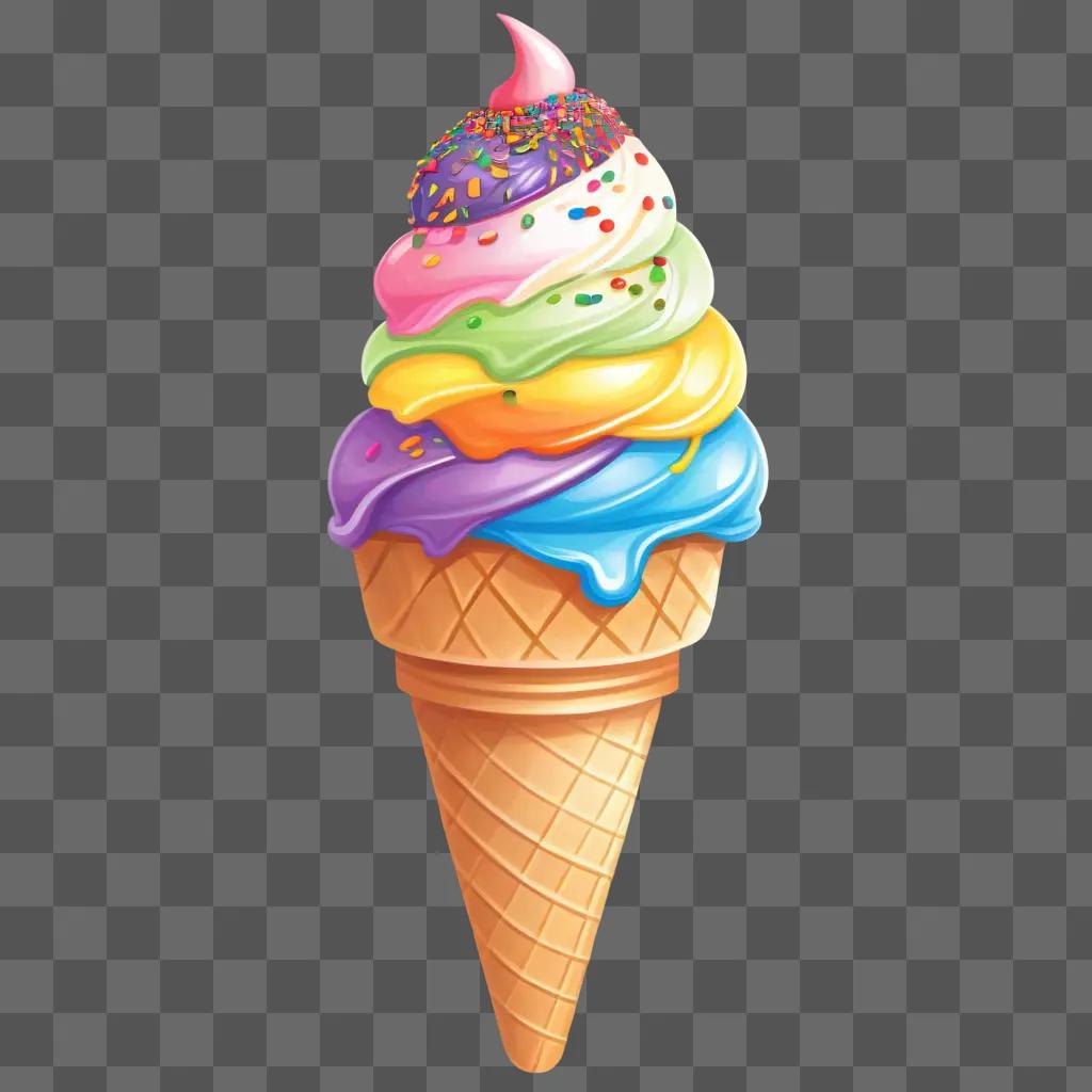 colorful ice cream cone on a beige background