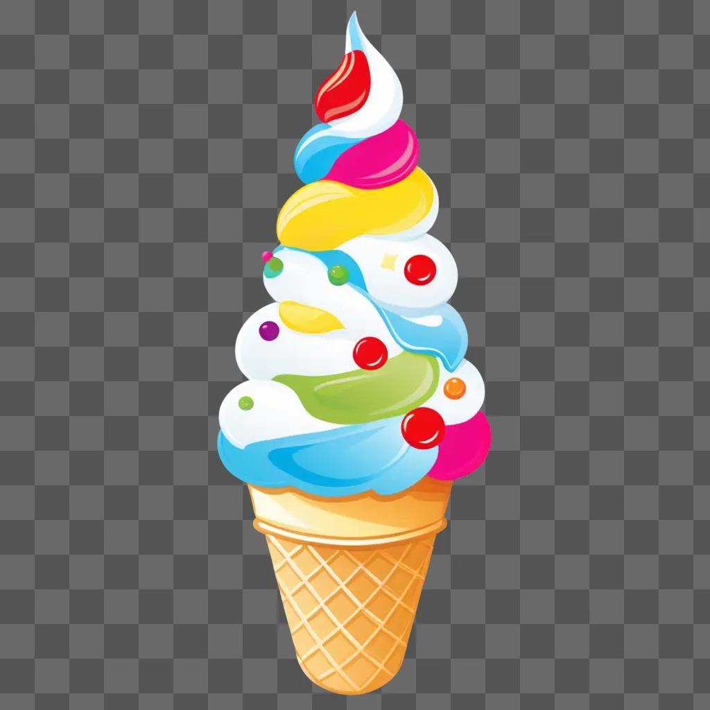 colorful ice cream cone with cherries on top