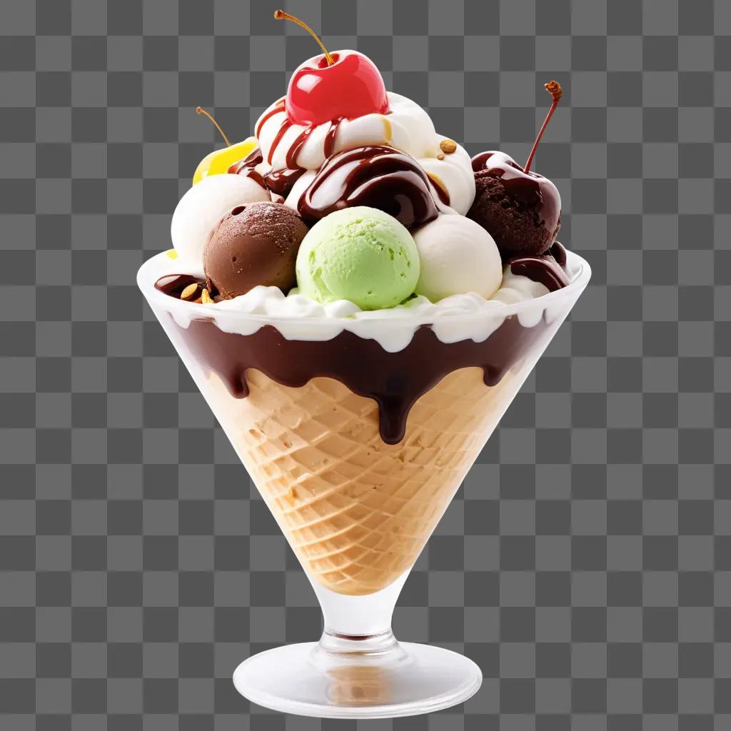 colorful ice cream sundae in a cone