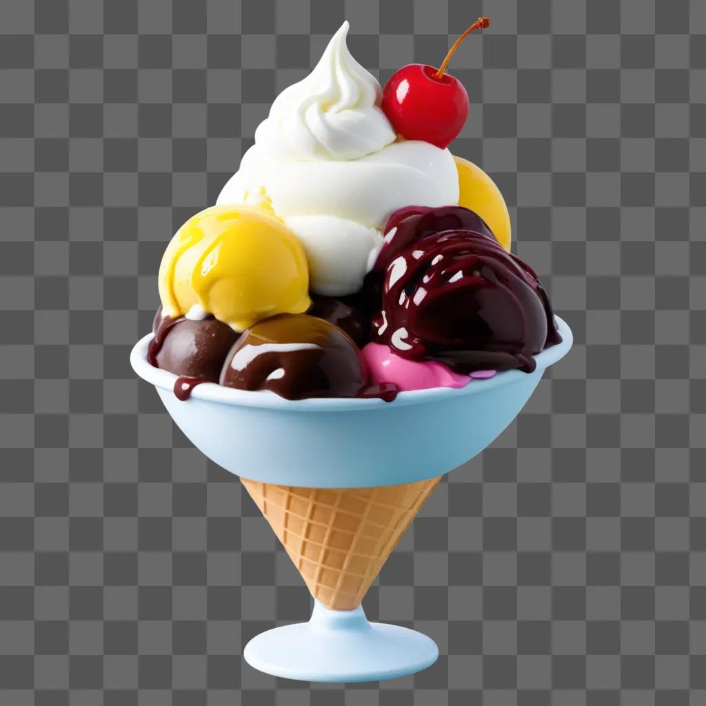 colorful ice cream sundae in a cone