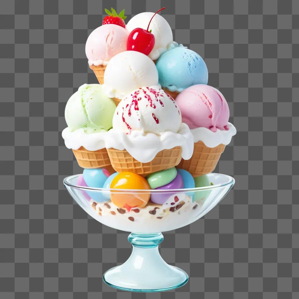 colorful ice cream sundae in a glass bowl