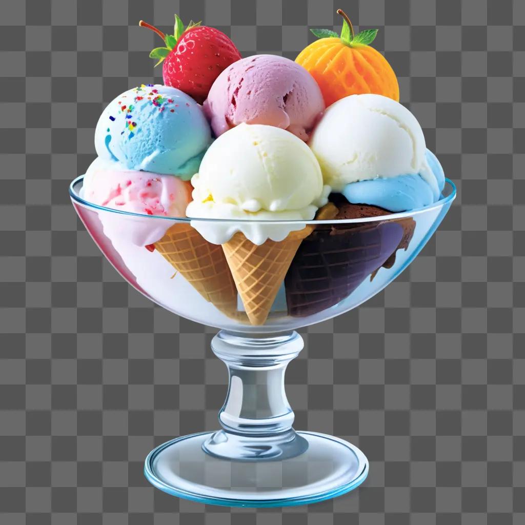 colorful ice cream sundae in a glass bowl