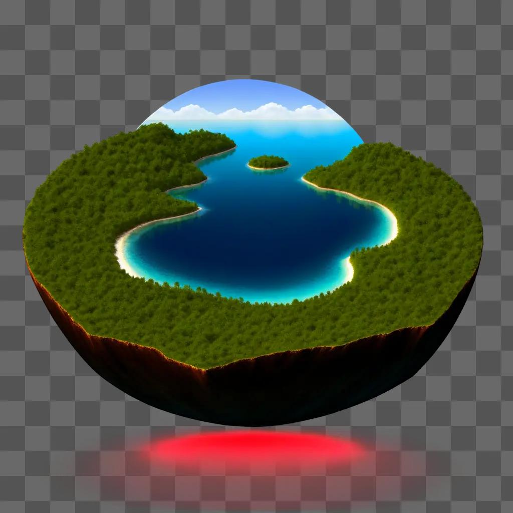 colorful island with a red circle on it