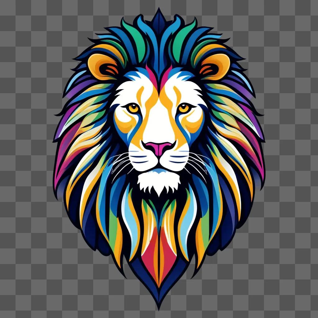 colorful lion head with a multi-colored mane