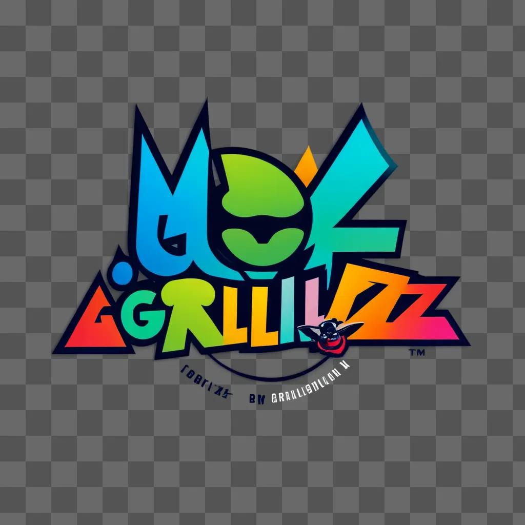 colorful logo of Gorillaz with a green background