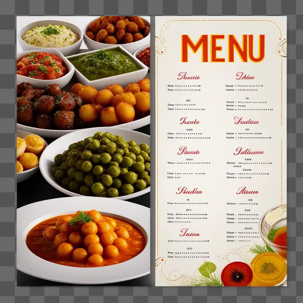 colorful menu with different dishes