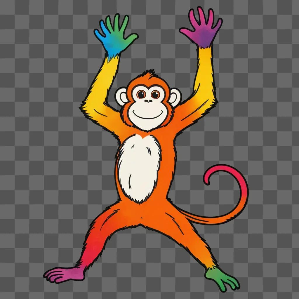 colorful monkey drawing with hands raised