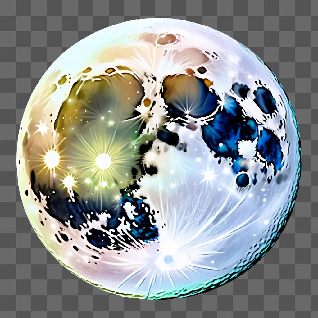 colorful moon drawing with many stars