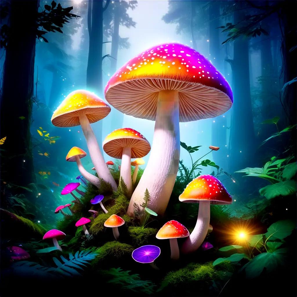 colorful mushroom grows in the forest