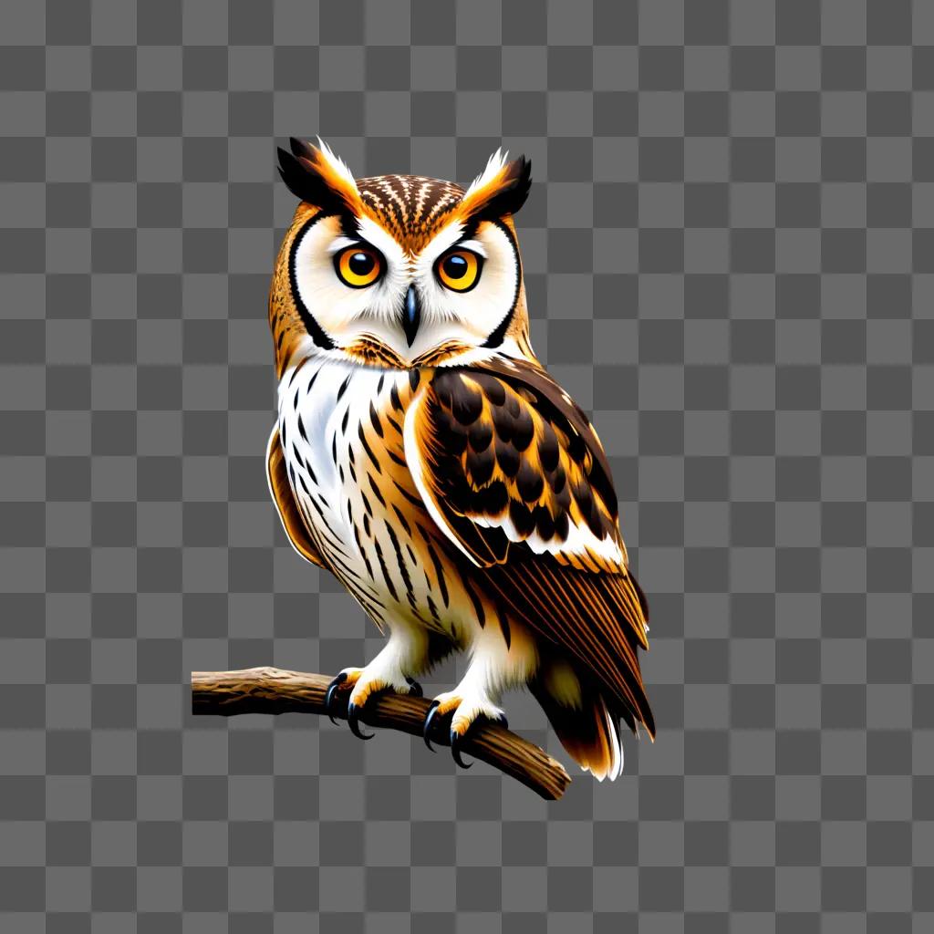 colorful owl on a branch in a cartoon style