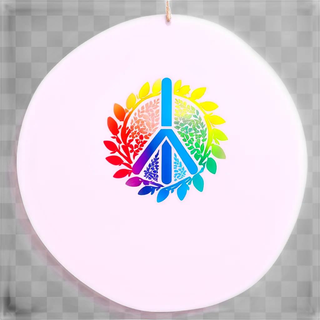 colorful peace sign hangs from a string