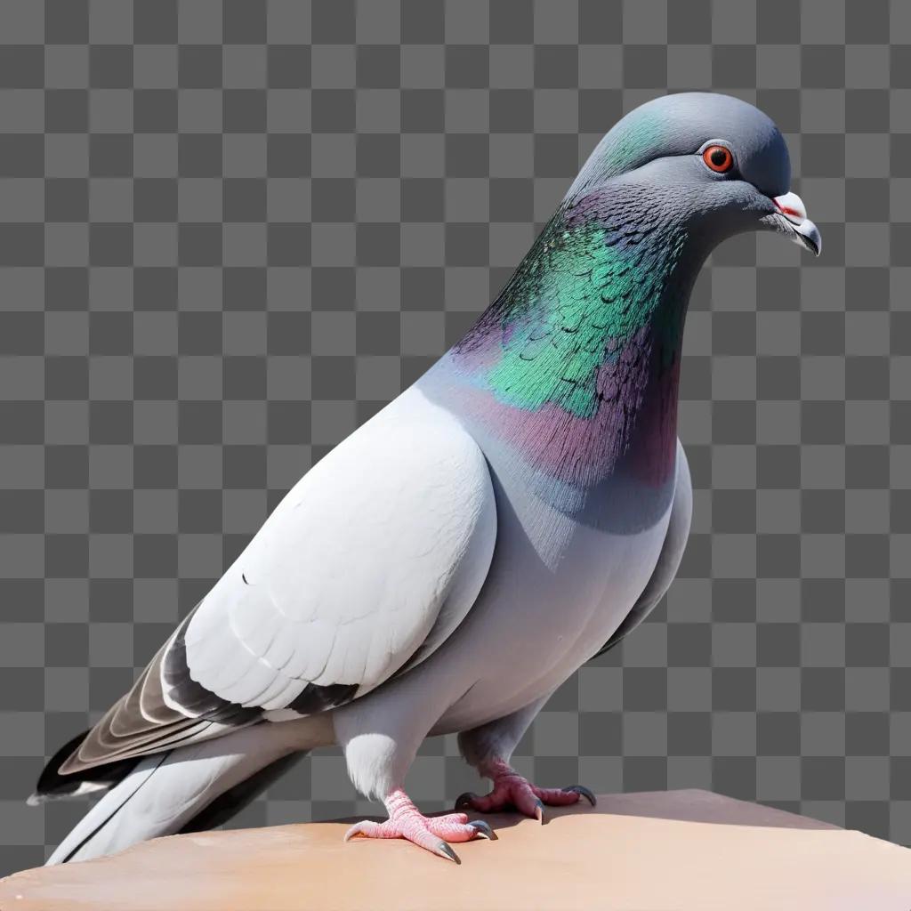 colorful pigeon stands on a white background