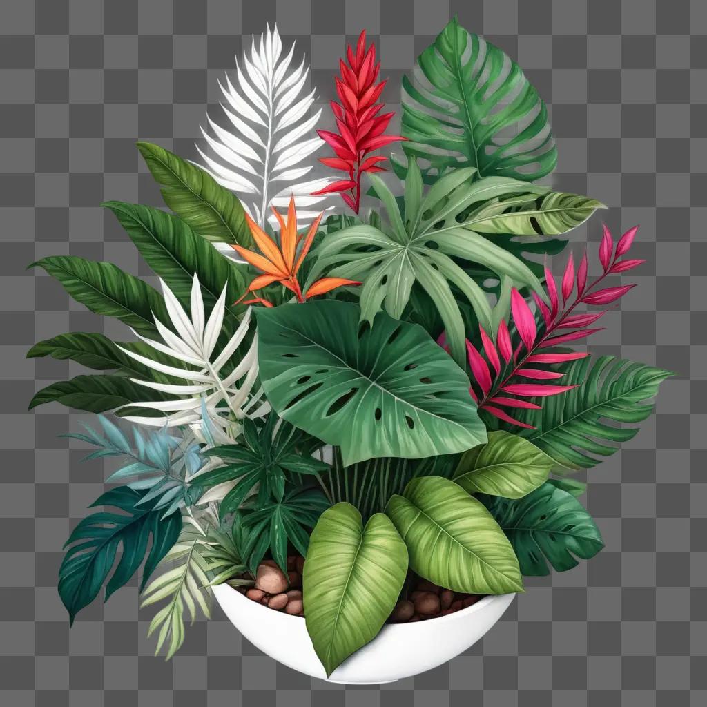 白い背景にカラフルな植物の絵