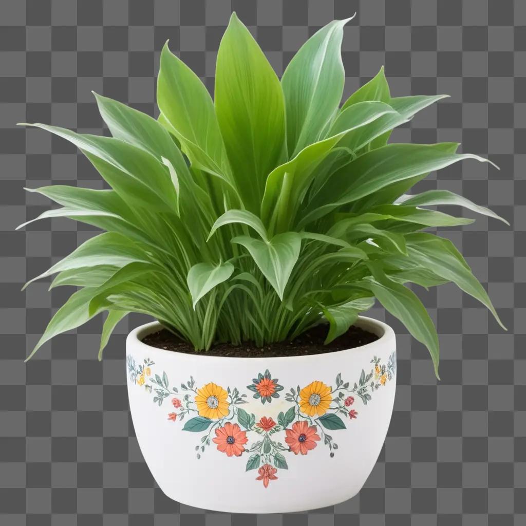 colorful planter pot with a plant inside