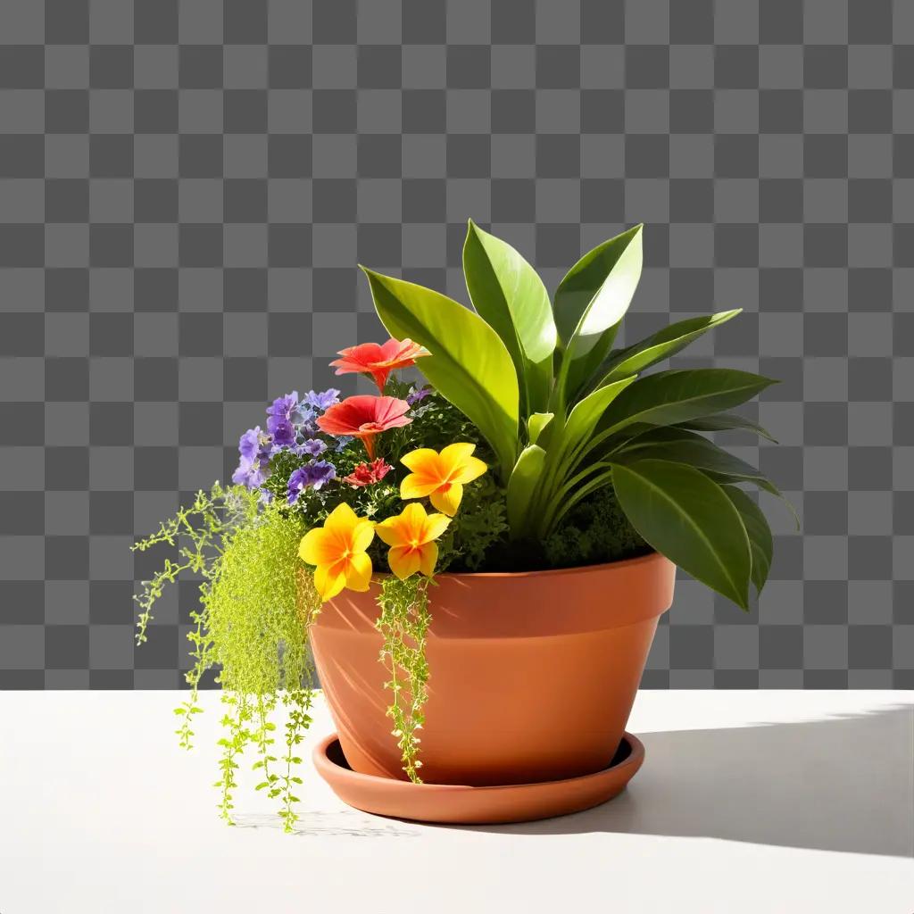 colorful planter pot with various flowers