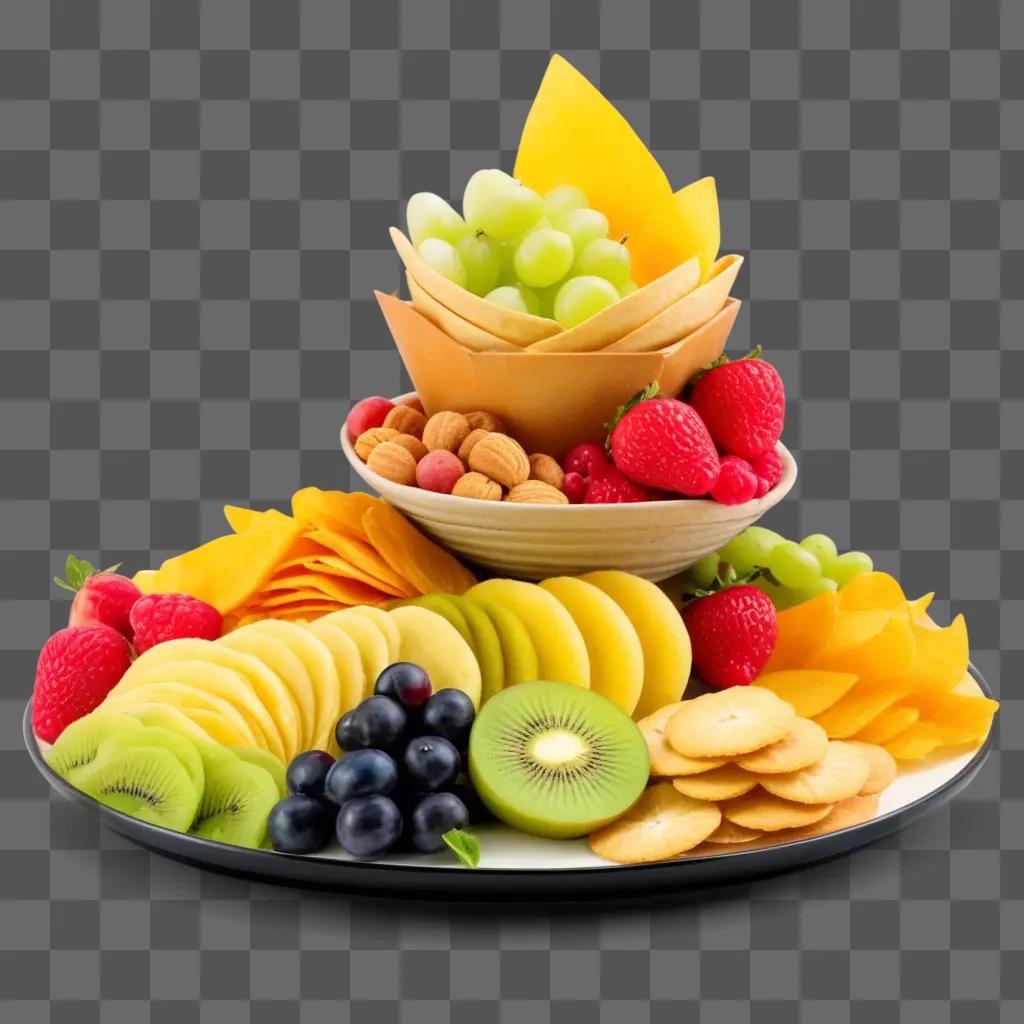 colorful plate of snacks and fruits on a table