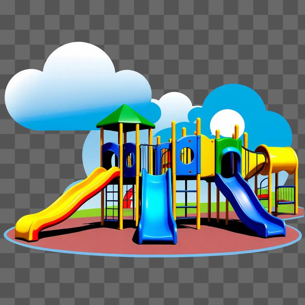 colorful playground scene with a blue sky in the background