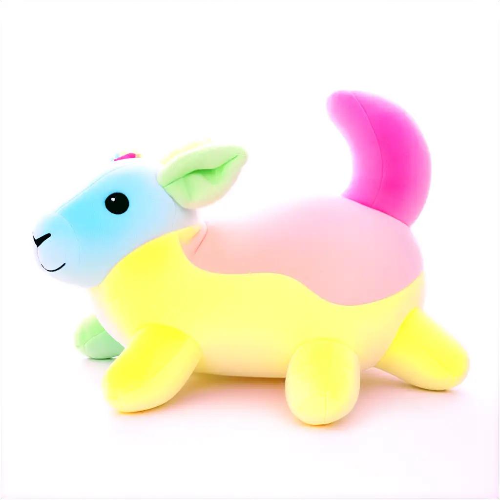 colorful plush animal lying on a white surface