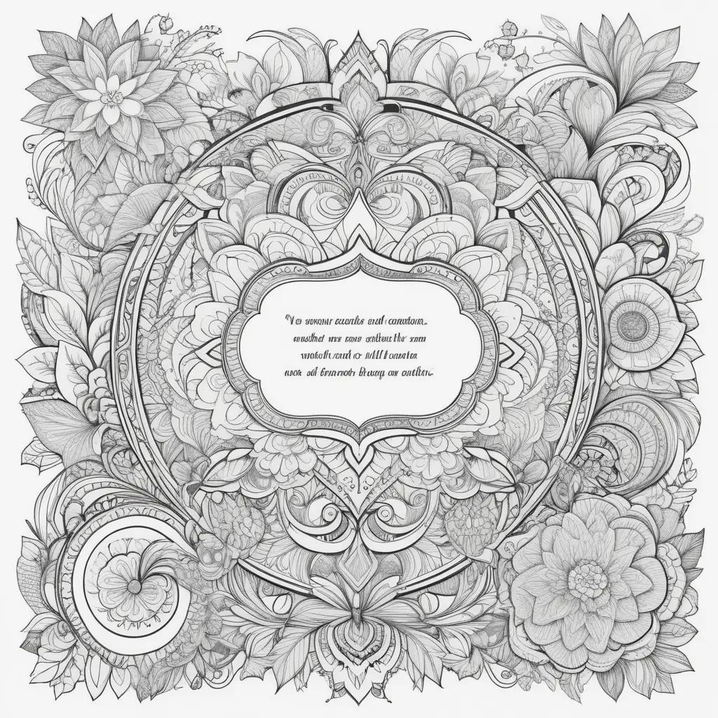 colorful quote coloring page with a black and white floral frame