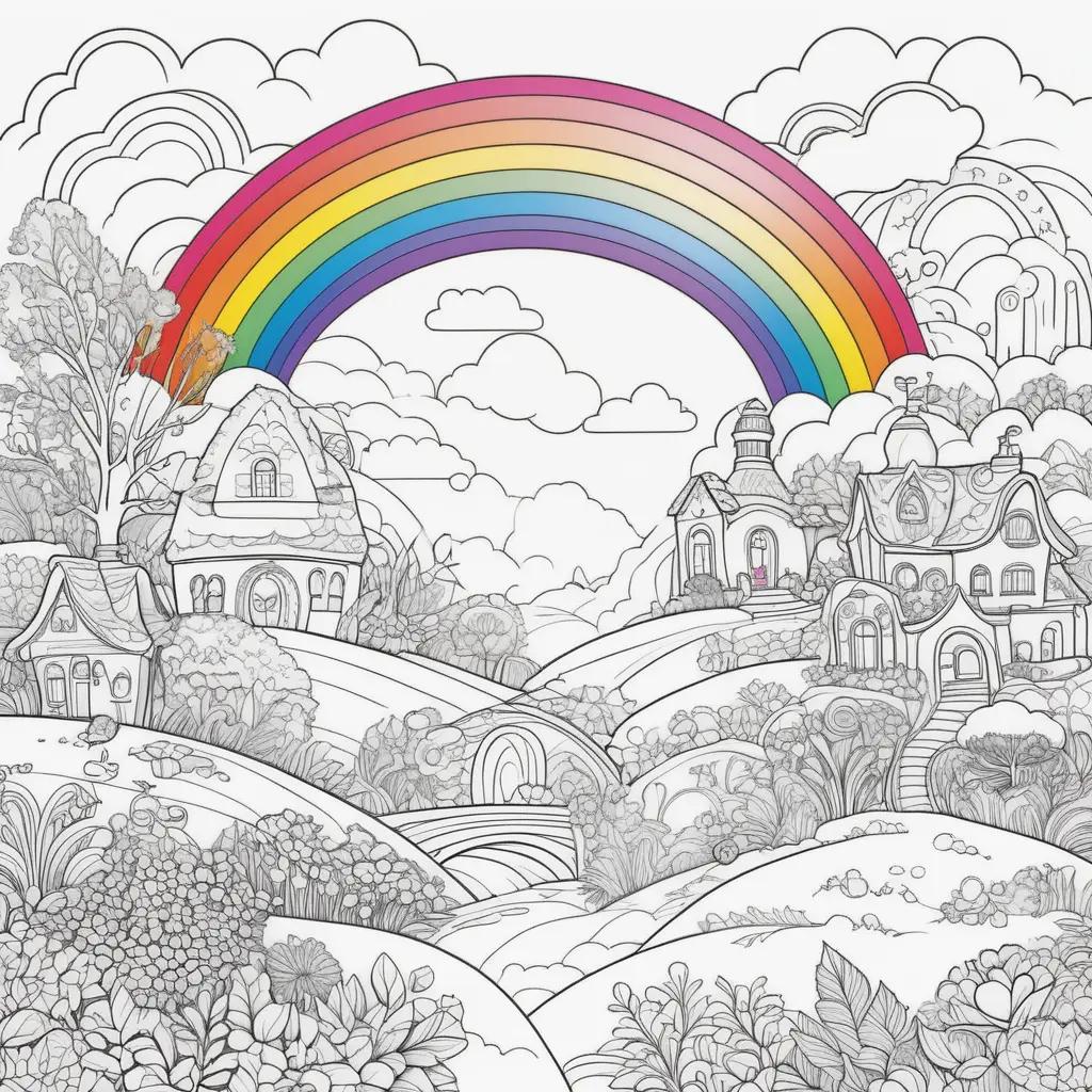 arcos coloridos del arco iris sobre una ciudad de amigos del arco iris