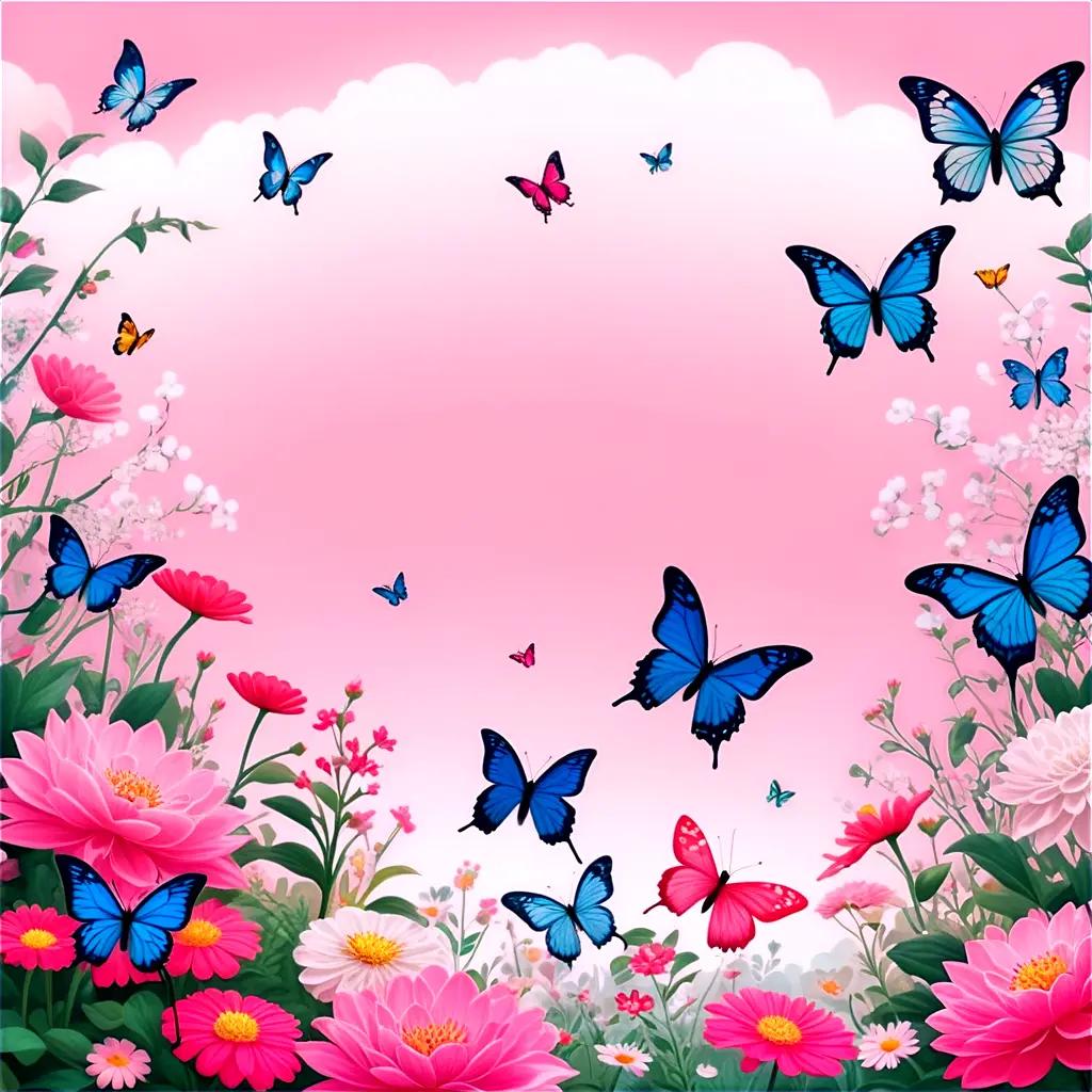 colorful scene of butterflies and flowers