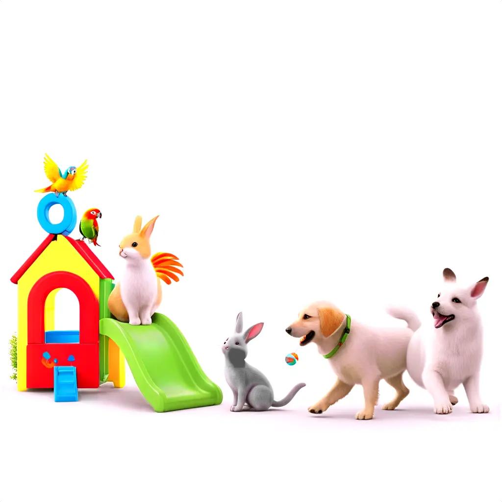 colorful scene with pets and toys